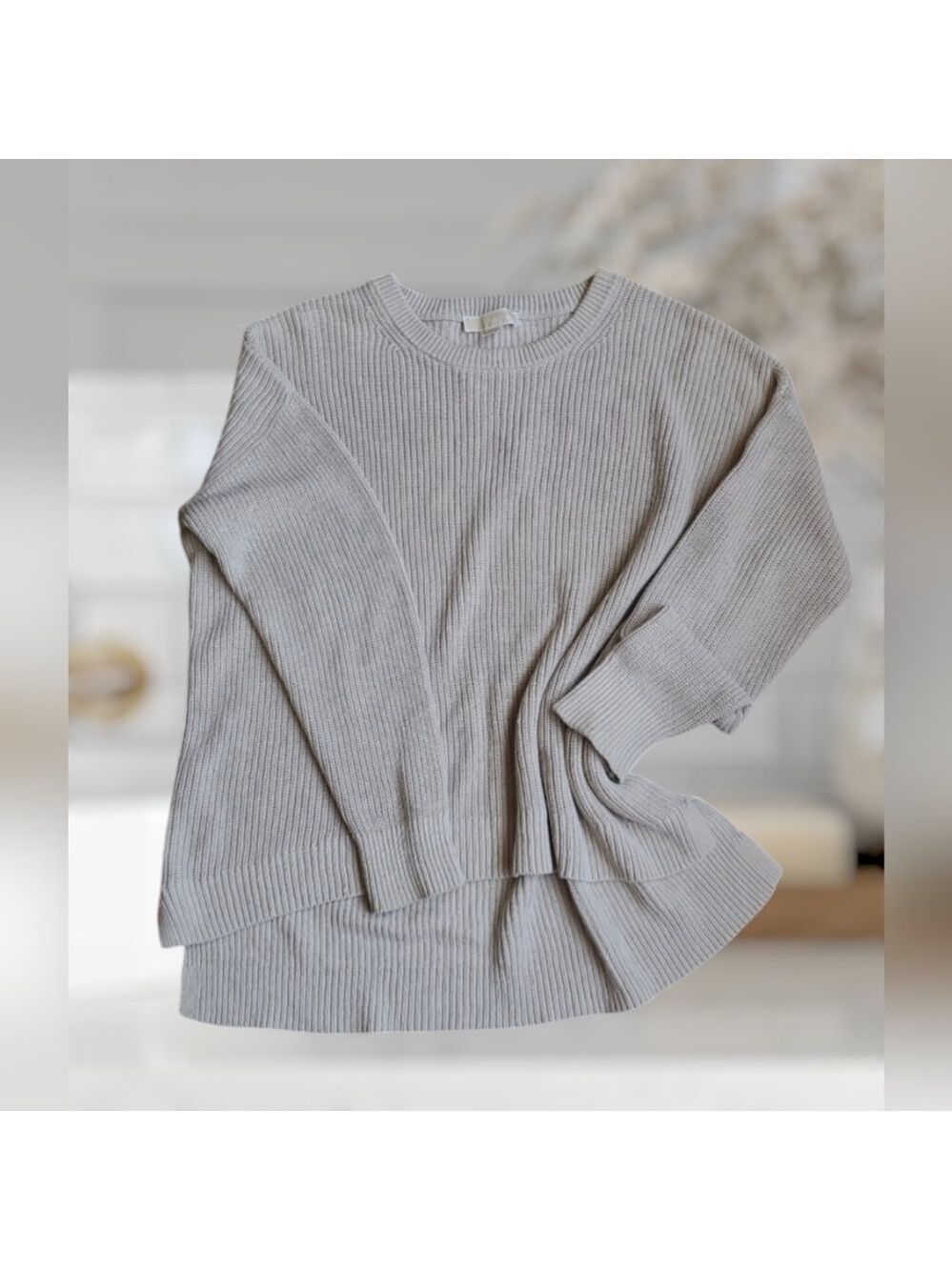 Michael Kors Linen Cotton Ribbed High Low Sweater Large